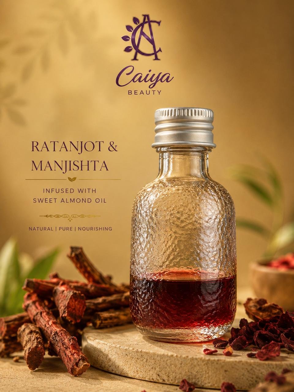 Ratanjot and Manjishta infused oil with botanical roots